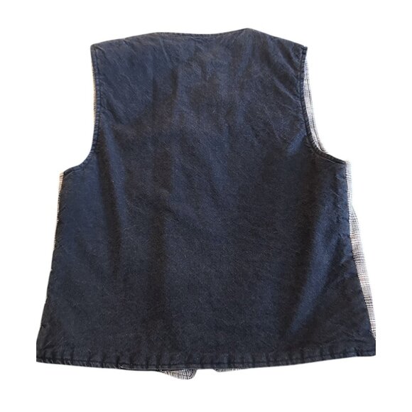Vtg Waistcoat Quilted Vest Flannel Denim Men's Medium Hipster Daily 100% Cotton - Picture 4 of 15
